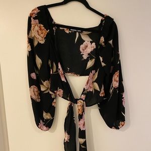 Long sleeve floral tie top